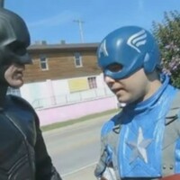 Batman and Captain America save cat from burning house