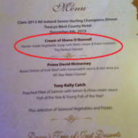 Shane O'Donnell is steering clear of this starter at Clare's champions dinner