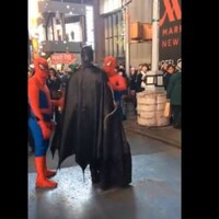 Batman got into a row in New York and two Spidermen calmed him down 
