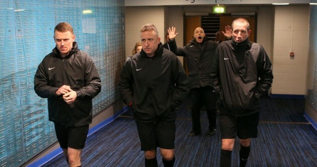 Snapshot: Howard Webb photobombed the officials at the Etihad last night