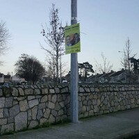 A phantom supporter* is erecting this man's election posters for him...