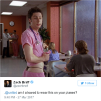 Zach Braff rowed in on the United Airline leggings controversy with a great Scrubs reference