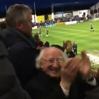 Michael D celebrated the winning goal at a Galway United match like a hero last night