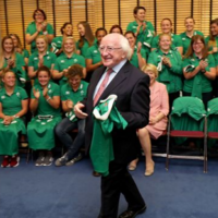 Michael D Higgins dropped into the women's rugby team ahead of their first World Cup match 
