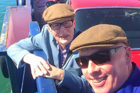 Leo and his father Jack taking the ferry back to the mainland.