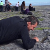 An American tourist tried to conquer his fear of heights by peeking over cliffs on the Aran Islands
