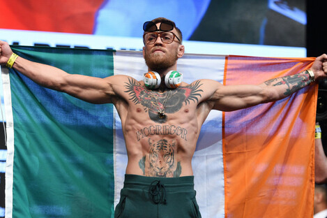 Conor McGregor during the weigh-in at the T-Mobile Arena, Las Vegas last night. 