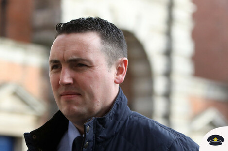 Garda Keith Harrison arrives at Dublin Castle.
