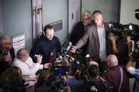 Joshua Boyle speaks to the media at Toronto Pearson Airport.