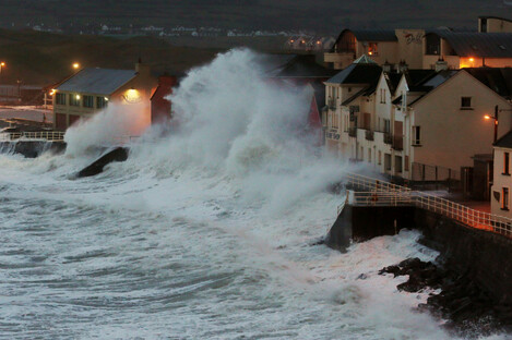 Storm Ophelia blasted Lahinch in Co Clare with severe waves and winds yesterday