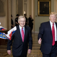 Trump gives thumbs-up to protester shouting 'Trump is treason' while throwing Russian flags at him