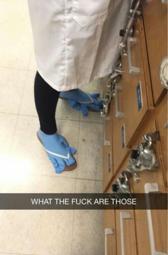 attire lab proper funny flip flops someone loud forgot wear chemistry why laugh laughing foot imgur gloves shoes feet pee