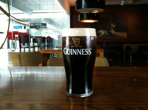 A pint of Guinness at a bar in Dublin airport