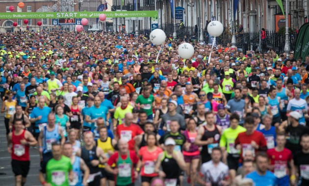 A view of the Dublin Marathon as runners make there way down Fitzwilliam Street Upper