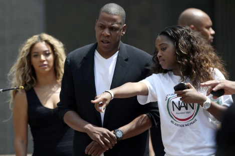 Beyonce and Jay Z at the Justice for Trayvon rally in New York. 