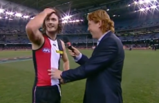 St Kilda player doesn't know where he is after this massive hit
