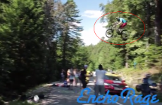 Man on a mountain bike jumps over Tour de France leaders mid-race