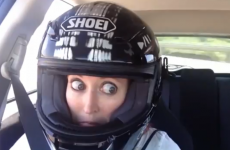 Scared woman in rally car does CRAZY EYES