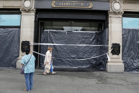 The front of Clerys on O'Connell Street the day after the storm