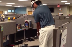 Bubba Watson plays a shot off an ESPN employee's keyboard because he can