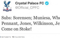 So the Crystal Palace Twitter account was supporting Stoke today