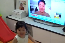 Little girl loses it when she sees dad on Skype