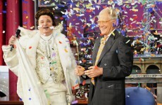 Bill Murray arrives at Letterman in majestic white regalia