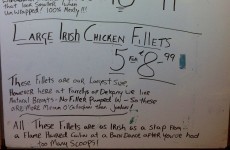 Was this butcher's 'chicken breasts' sign written by a teenage boy?