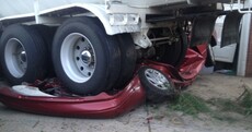 Parked car totally flattened by runaway lorry, nobody hurt