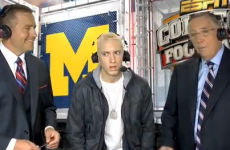 Eminem gives really awkward interview during college football game