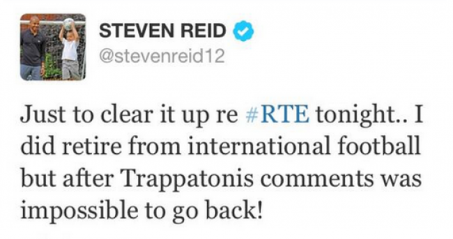 Steven Reid hits out at Trap on Twitter, says he made it 'impossible' to play for Ireland