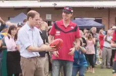 Ireland's Aussie Rules legend Jim Stynes shows Prince William the ropes
