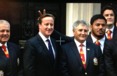 Manu Tuilagi gives David Cameron bunny ears in front of everyone
