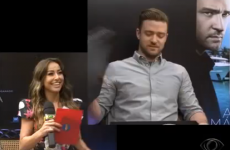 Nervous Brazilian reporter gives Justin Timberlake replica of her arse
