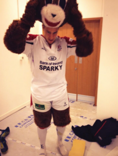 Andrew Trimble gets his bear suit on in support of Ulster Rugby