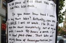 Good Samaritan buys student new bike after spotting angry note to thief
