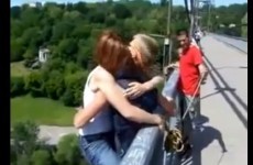 Girl bungee jumps without a harness