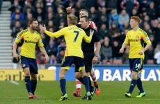 Wes Brown was sent off today for this innocuous challenge as Sunderland lost