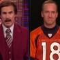 Ron Burgundy interviews Peyton Manning, calls the quarterback a 'succulent baby lamb'