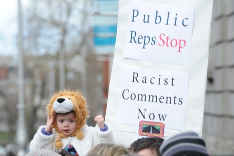 Traveller groups protest outside the Dail in March of this year