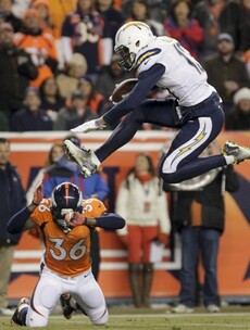 Keenan Allen hurdles over a defender's head to score touchdown