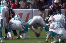 Dolphins field goal holder takes one right in the mush