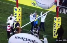 Giant inflatable balls bring down goal post at Gloucester