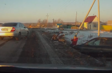 Russian car chase ends in bizarre shovel fight
