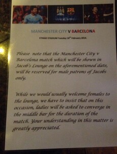 'Women banned from watching match' sign a joke, says pub