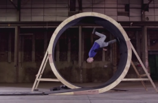 Running stuntman does incredible human loop-the-loop