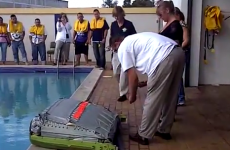 Here's what happens when you inflate an aircraft emergency slide in a pool