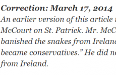 Brilliant St Patrick's Day correction from the New York Times