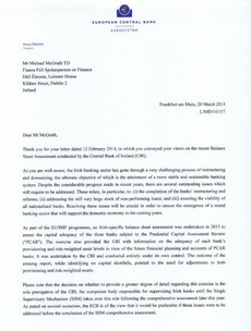 Here's the letter the European Central Bank president wrote to a Fianna Fáil TD