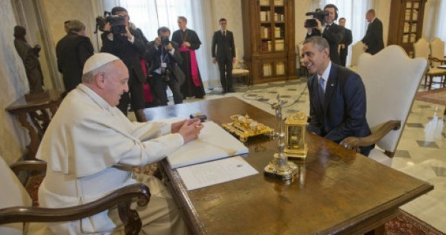 Popular Pope meets increasingly unpopular US President